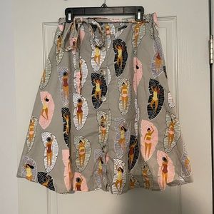 Eva Franco beige women and leaf print midi skirt - Sz 12